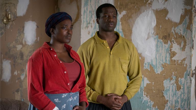 His House: Wunmi Mosaku as Rial Majur, Sope Dirisu as Bol Majur. Pic: Aidan Monaghan/ <a href='http://www.movierental.com/link/netflix'>Netflix</a>
