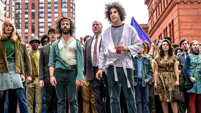 Jeremy Strong and Sacha Baron Cohen star in The Trial Of The Chicago 7. Pic: Nico Tavernise/<a href='http://www.movierental.com/link/netflix'>Netflix</a>