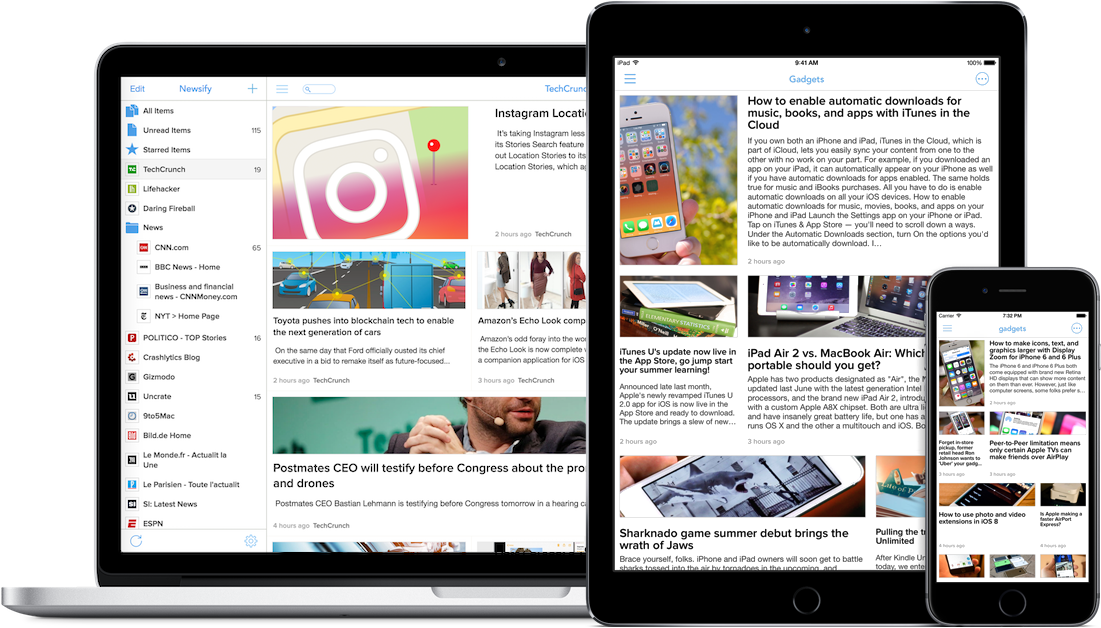 Newsify has apps for iPhone and iPad, and also works on the web.