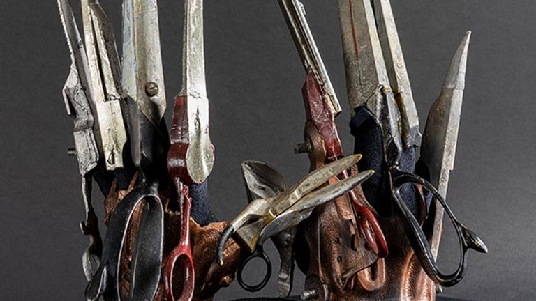 Edward Scissorhands - a pair of original, screen used “scissorhand” wardrobe glove props, worn by actor Johnny Depp in his early star marking role as Edward Scissorhands, 