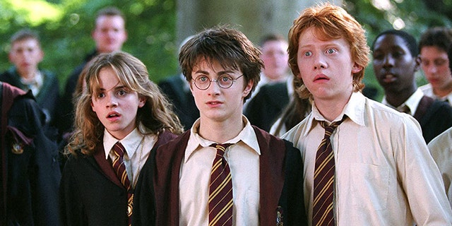 Left to right: Emma Watson as Hermione Granger, Daniel Radcliffe as <a href='http://www.movierental.com/link/potter'>Harry Potter</a> and Rupert Grint as Ron Weasley in the '<a href='http://www.movierental.com/link/potter'>Harry Potter</a>' franchise.
